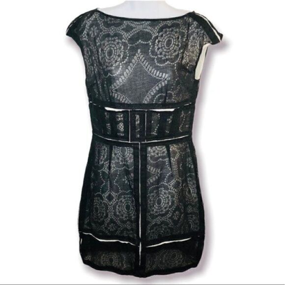 Willow Lace T-Shirt Dress Cap Sleeve Gothic Black Cream 6 - Picture 3 of 9